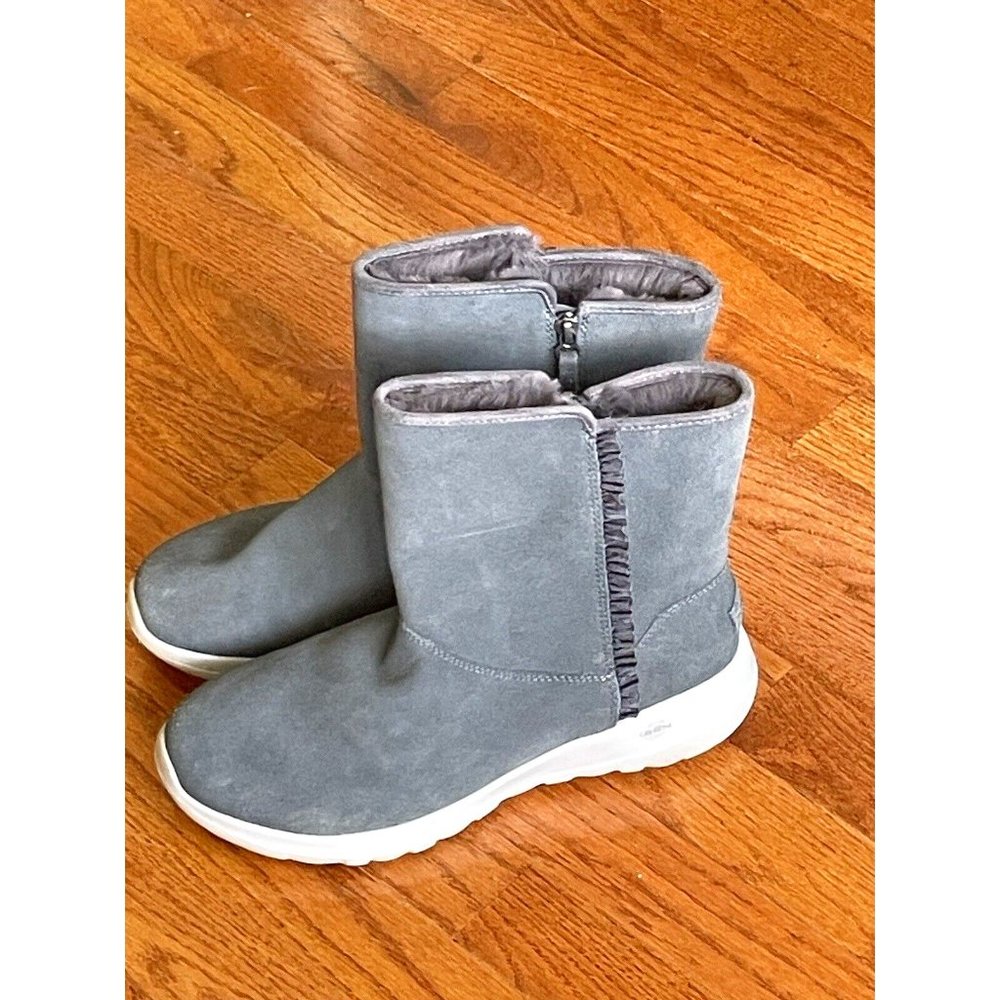 Skechers On-The-Go Zip Boots Charcoal Suede Ruffle 10W